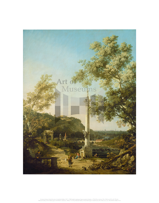  English Landscape Capriccio with a Column, Giovanni Antonio Canal, known as Canaletto 