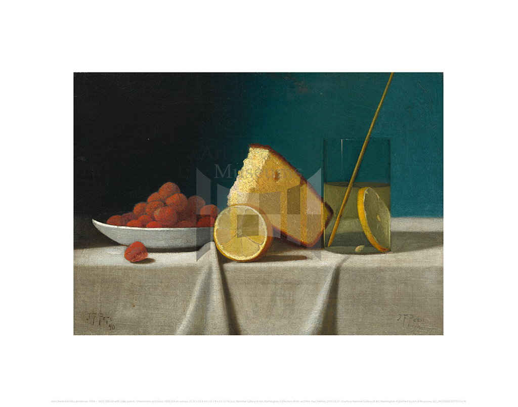 Still Life with Cake, Lemon, Strawberries, and Glass,, John Frederick Peto 